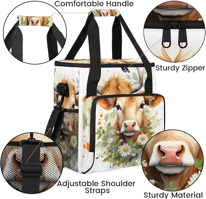 Cattle Cow Coffee Maker Carrying Bag Flowers Garland Travel Storage Bag Compatible with K-Mini or K-Mini Plus Single Serve Coffee Brewer Carrying Case with Multiple Pockets &amp Shoulder Strap