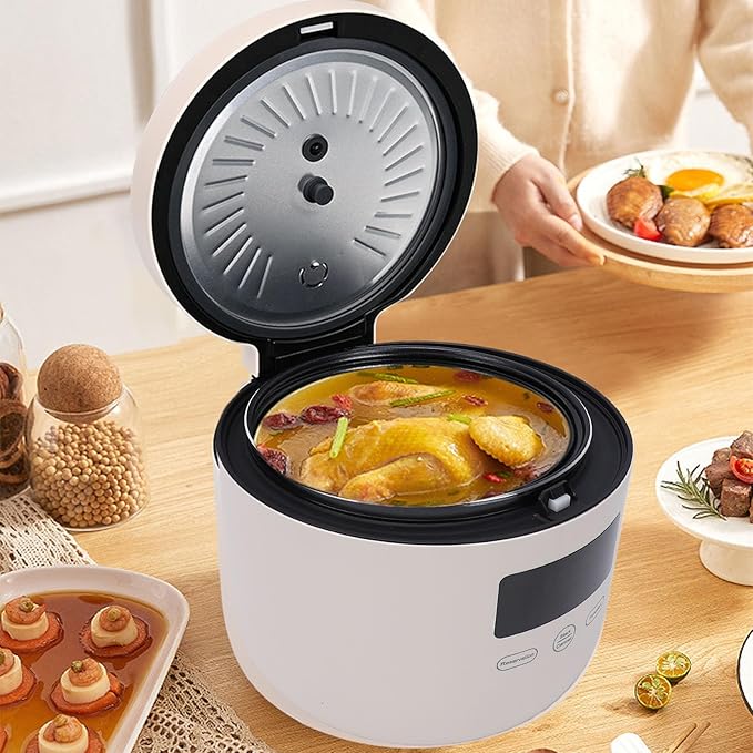 Generic Rice Cooker Non Stick Electric Hot Pot with Steaming Basket 3L Portable Multifunctional Cooking Pot for Ramen Noodles Pasta Soup (US Plug 110V)