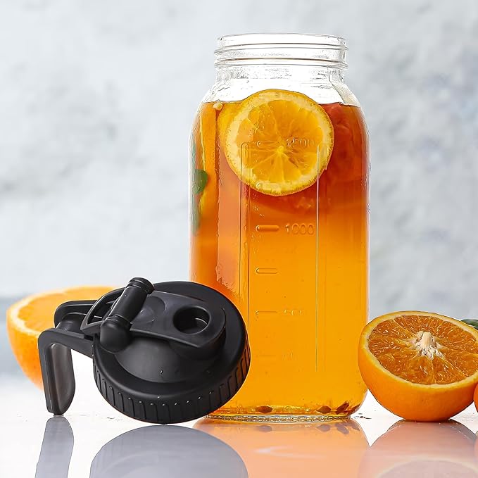 2 Quart Glass Pitcher with Lid for Fridge Cold Brew Coffee Maker 64 oz 2 Pack Airtight Leakproof Iced Tea Pitcher with Stainless Steel Filter New Years Gifts for Friends (Black &amp Gray)