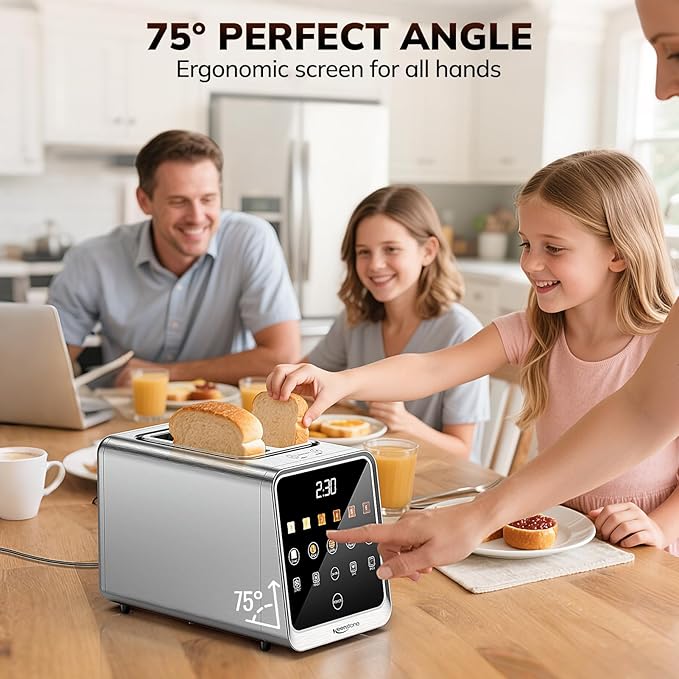 Keenstone Toaster 2 Slice Digital Smart Toaster with TouchScreen Dual Control Panel Single Slot Toasting Timer Reheat &amp Defrost for Bagels Bread Waffles Stainless Steel Kitchen Essentials