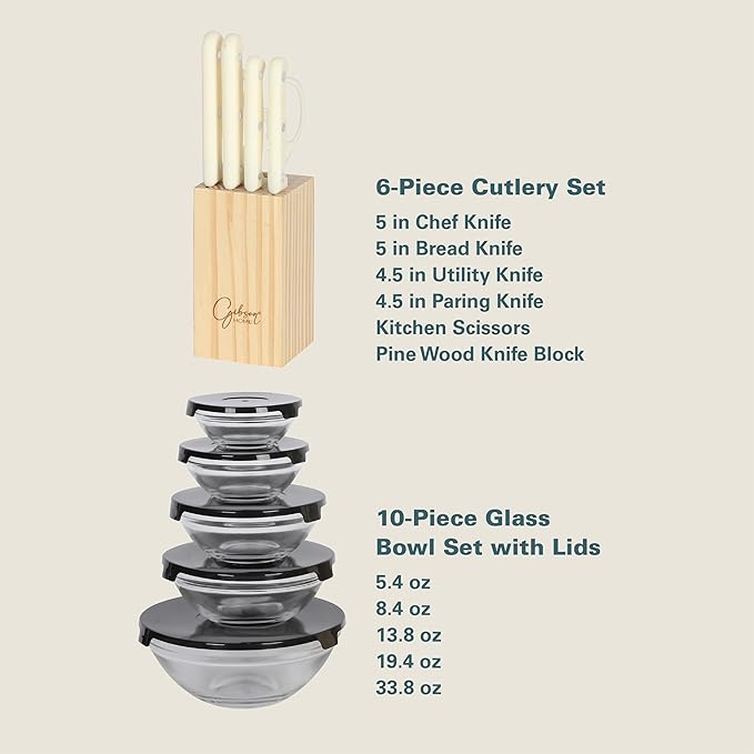 Gibson Home 74 Piece Kitchen in a Box Pots and Pans Cookware Plates and Bowls Dinnerware Cutlery Knife Block Flatware Utensils Tools &amp Gadgets Storage Glasses Set