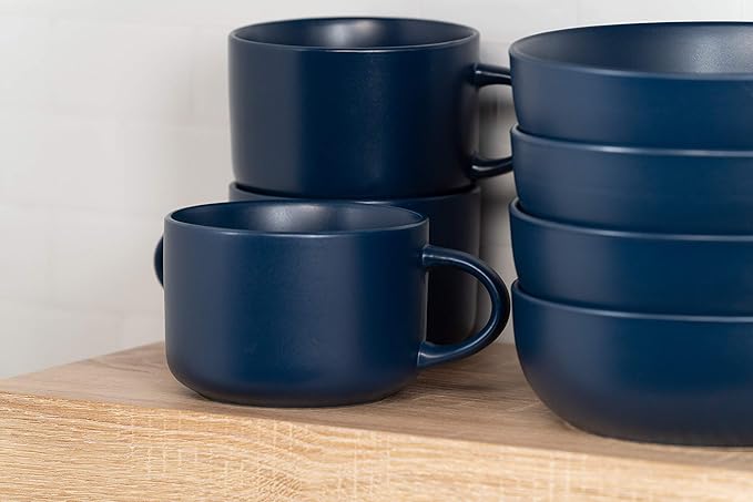 10 Strawberry Street Wazee Matte Coupe Dinnerware Set 16 pc Midnight Blue