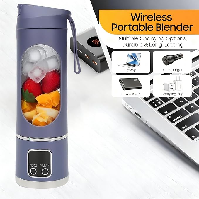 Portable Blender with 3 Speeds 450ml Personal Juicer with Dual 1500mAh Batteries and 12 Blades for Smoothies Juicing Ice Crushing Travel and Gym Use