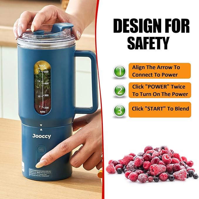Portable Blender Cordless Personal Blender for Smoothie with Ice Crushing Blades 18oz Auto Reverse Blending for Smoothie Shake Frozen Fruit