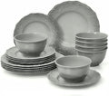 TP 18-Piece Dinnerware Set Melamine Dishes Set with Bowls and Plates Service for 6 Non-breakable Lightweight Dining Tableware Grey