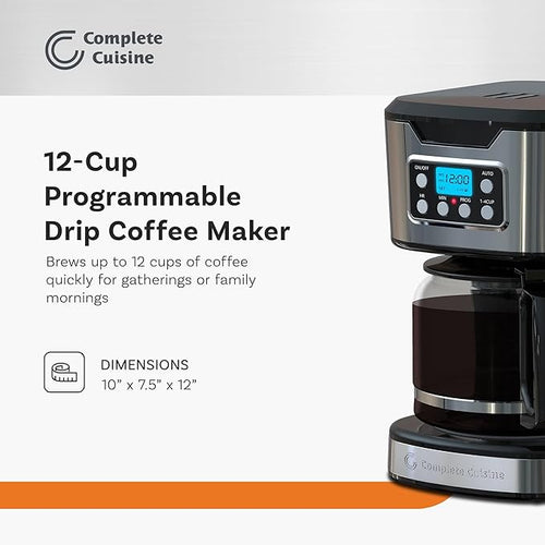 12-Cup Programmable Drip Coffee Maker Stainless Steel Auto Shut-Off