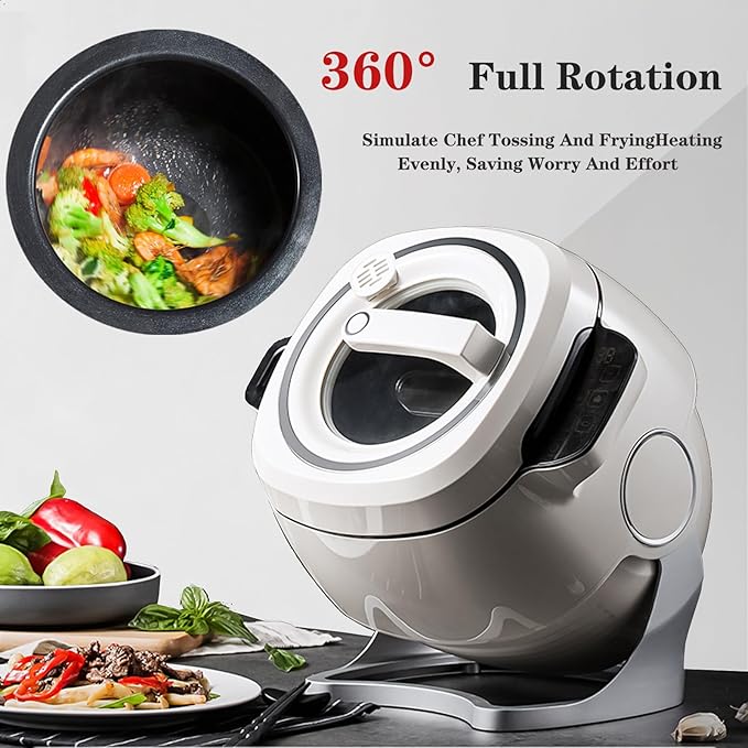 2000W Commercial Food Processor &amp Automatic Cooker 6L Stainless Steel Pot with 360° Rotation and 3D Heating 3 Speed Modes for Stir Frying Soup Rice Home and Restaurant Kitchen Appliance