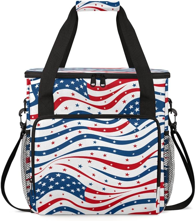 4th of JulyFlag Coffee Maker Carrying Bag Portable Travel Storage Tote Bag Compatible with K-Mini or K-Mini Plus Single Serve Coffee Brewer Carrying Case with Multiple Pockets &amp Shoulder Strap