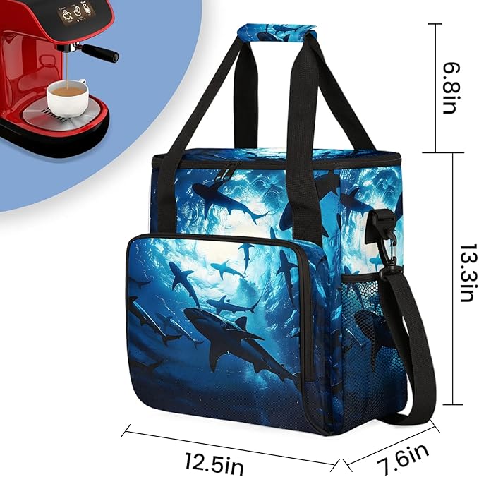 Shark Ocean Sea Travel Coffee Maker Carrying Bag Large Organizer Storage Tote Bag Insulated Reusable Cooler Grocery Bags