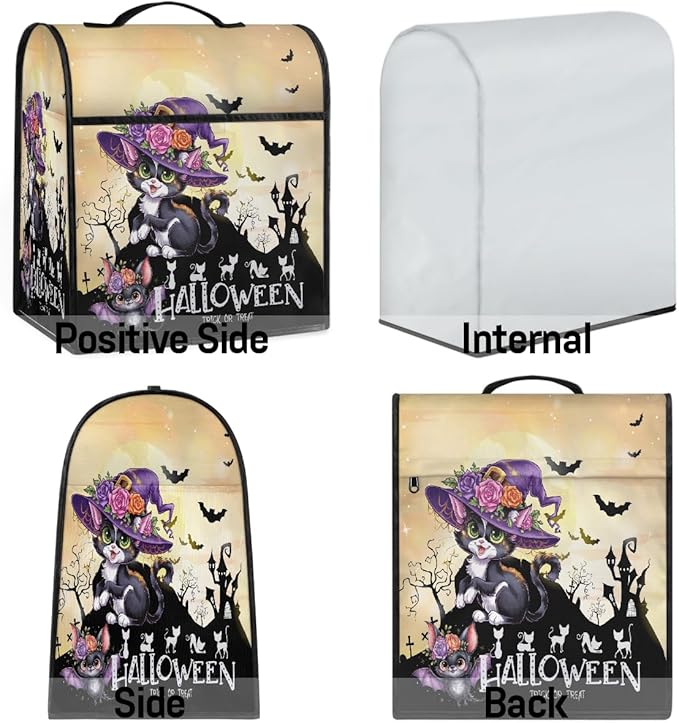 cfpolar Kitchen Aid Mixer Cover Compatible with 6-8 Quarts Halloween Cartoon Cat Flower Bat Stand Mixer Cover Kitchen Aid Mixers Accessories Appliance Organizer Bag Dust Covers with Zipper Pocket