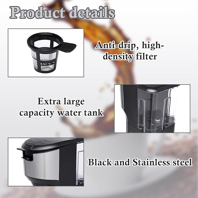 Single Serve Coffee Maker K Cup and Ground Coffee Brewer 14 oz Personal Coffee Maker with 24 oz Water Reservoir Auto-Shutoff Compact Small Coffee Machine for Home &amp Office