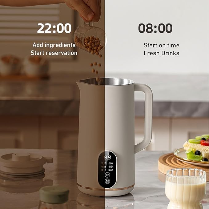 Soy Milk Maker Multi Functional Juicer Machines Kitchen Blender with Adjustable Cooking Temperature Keep Warm Delay Start Self (White US Plug 110V)