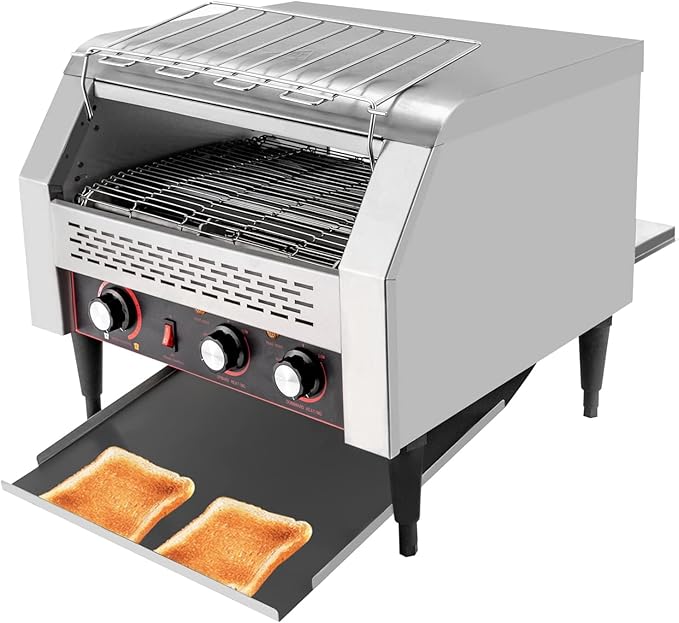 Commercial Conveyor Toaster 450 Slices/Hour Countertop Electric Restaurant Equipment 2600W Heavy Duty Stainless Steel Conveyor Toaster w/Three-ring Heating Tubes for Bun Bagel Bread Baked Food
