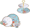ACMLIFE Bone China Dinnerware Set 12 Pieces with 2-Tier Vintage Floral Afternoon Tea Stand