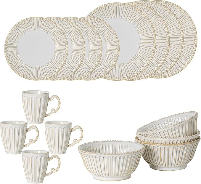 Dinnerware Set for 4 Ceramic Plates Bowls and Mugs Dishwasher &amp Microwave Safe Ideal for Family Dinners Parties and Everyday Use White (16-Piece)
