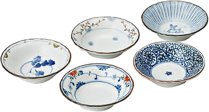 Saikaitoki 31988 Hasami Ware Small Bowl Set Dyed Brocade Picture Diameter 3.7 inches (9.5 cm) Small Included 5 Patterns Dinnerware Set Gift Birthday Scissors Tableware Stylish Microwave