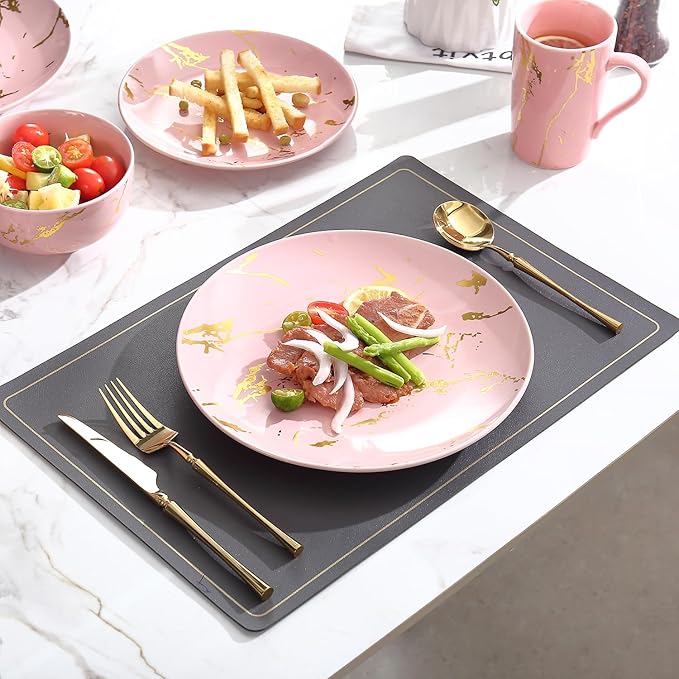 Porcelain Dinnerware SetPlates and Bowls Sets with MugsGold Plate Dish SetPink Dinnerware Set for 4Dinner Sets with Dinner Plates.
