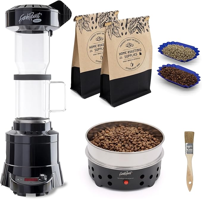 Fresh Roast SR800 Coffee Roaster Bundle – Home Coffee Roasting Machine with Glass Extension Tube Bean Cooler &amp Green Coffee Samples