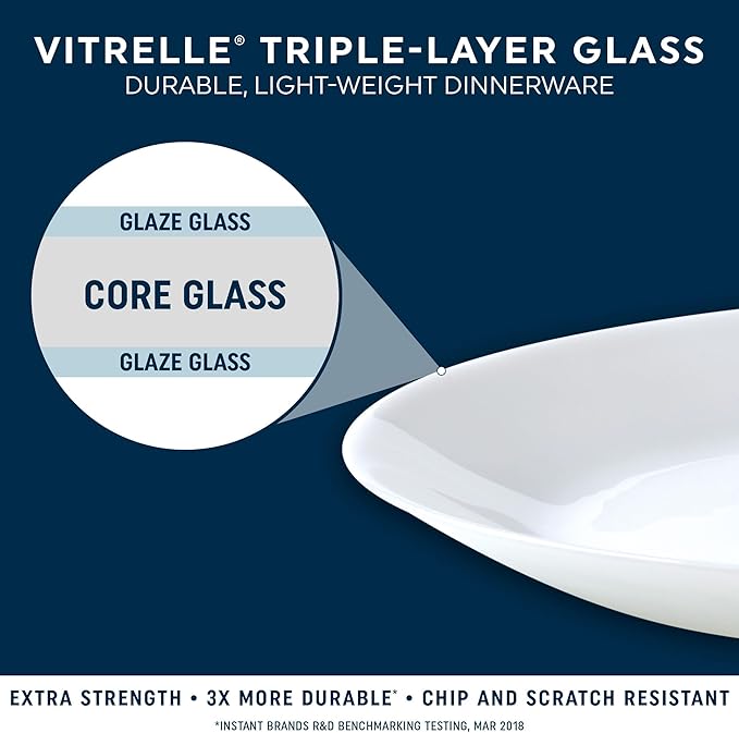 12-Piece Premium Triple-Layer Glass Dinnerware Set Service for 4 Crisp Winter Frost White Design Chip and Crack Resistant Tableware for Daily Dining Dishwasher and Microwave Safe Kitchen Essential