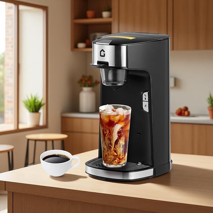 Small Coffee Maker Hot and Iced Coffee Machine with Build-in 550 ml Water Tank Single Serve Cafe Maker for K Pod Ground and Tea Leaves Adjustable Tray