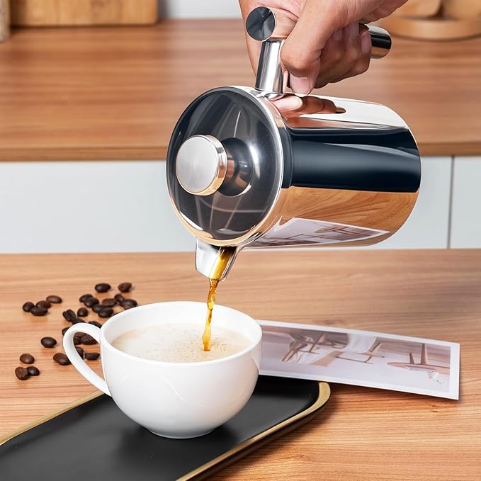 French Press Coffee Maker with Scale 304 Stainless Steel French Press 17OZ Double-Wall Insulated Food Grade Suitable for Kitchen and Travel Camping