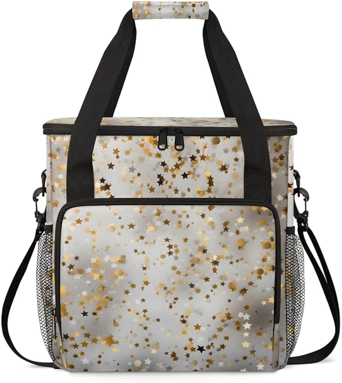 Glitter Coffee Maker Carrying Bag White Gold Portable Travel Storage Tote Bag Compatible with K-Mini or K-Mini Plus Single Serve Coffee Brewer Carrying Case with Multiple Pockets &amp Shoulder Stra