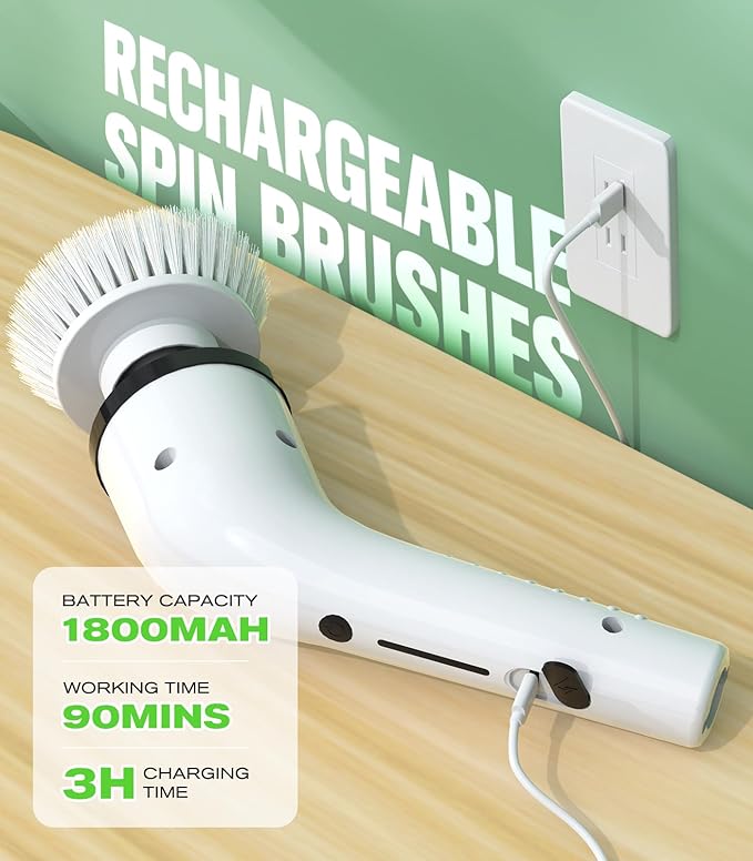 Electric Spin Scrubber for CleaningCordless Waterproof Bathroom Shower Brushes with 9 Heads1.5H Power Dual Speed Cleaner with Extendable Handles for Bathtub Floor Kitchen Wall