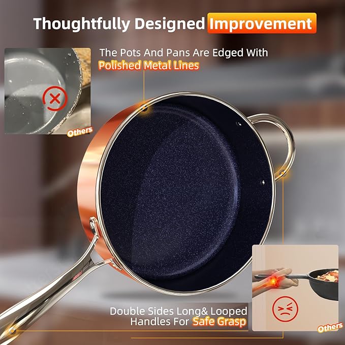 Deluxe DUXANO 14PC Healthy Pots and Pan With 9H Anti-scratch Coating 2-Layer Non-Stick Ceramic&ampPFAS Free Sensitively&ampEvenly Induction Cooking Enhanced Flavor with Infrared Cookware Dishwas
