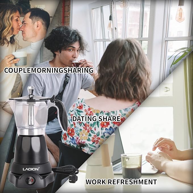 Cuban Coffee Maker 6 or 3cup Electric Espresso Coffee Maker Portable Cafeteras Electricas Modernas Electric Moka Pot with Detachable Base &amp Overheat Protection Coffee Gift for Home Travel