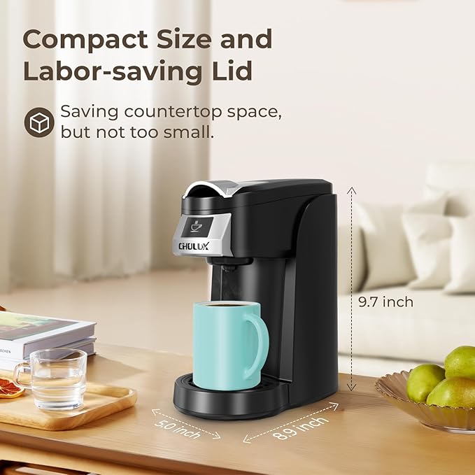 CHULUX Classic Single Serve Coffee Maker for K Cup One Button Easy Coffee Machine for Office RV Travel and Dorm Black