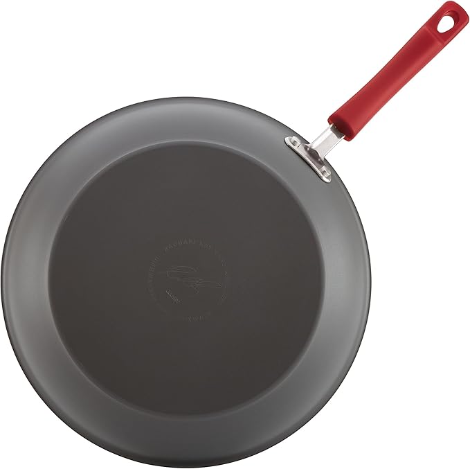 Rachael Ray - 87661 Rachael Ray Brights Hard Anodized Nonstick Cookware Pots and Pans Set 12 Piece Gray with Red Handles