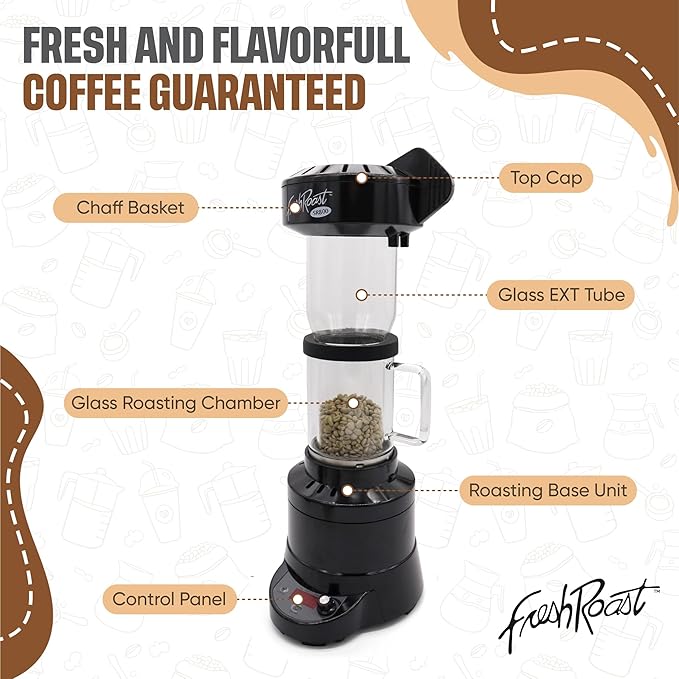 Fresh Roast SR800 Coffee Roaster Bundle – Home Coffee Roasting Machine with Glass Extension Tube Bean Cooler &amp Green Coffee Samples