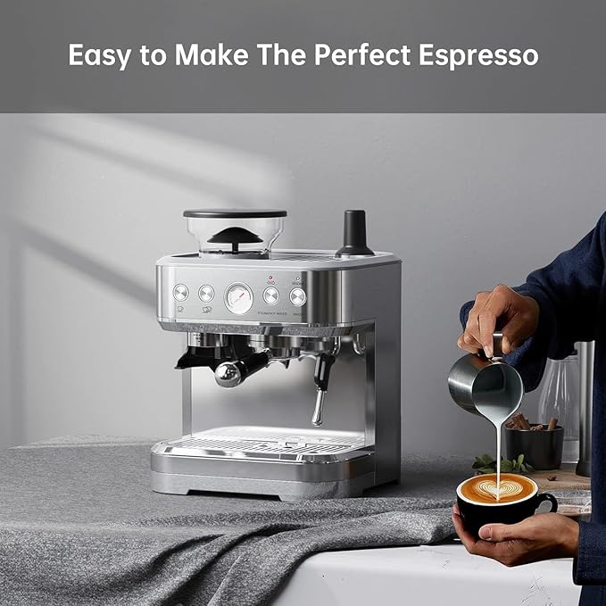 Fully Automatic Espresso Coffee Machines with Milk Frother and Grinder 15 Bar Espresso Machines 1350W 2.5L Removable Water Tank 2 Cup Filters 6 Coffee Varieties Stainless Steel for Home and Office