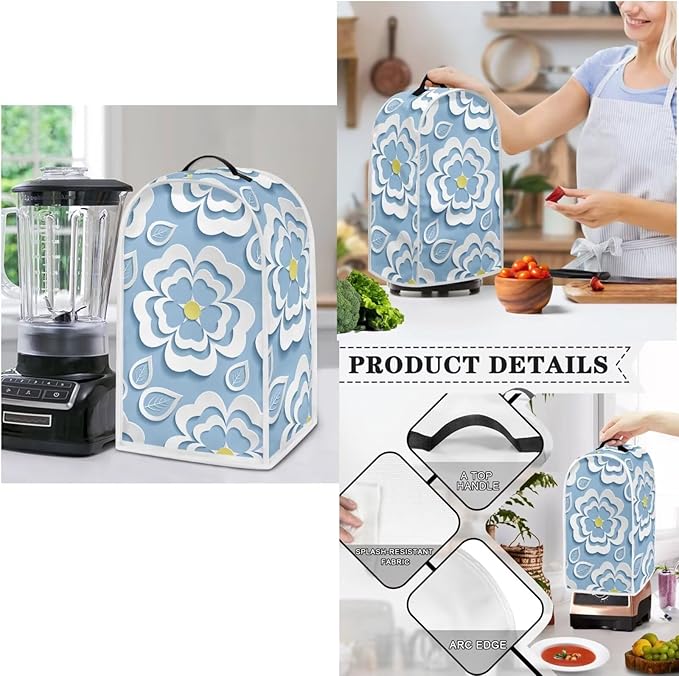 Blue Floral 2 Slice Toaster Cover Set Bread Toaster Blender and Slow Cooker Dust and Fingerprint Protection Machine Washable Kitchen Decor