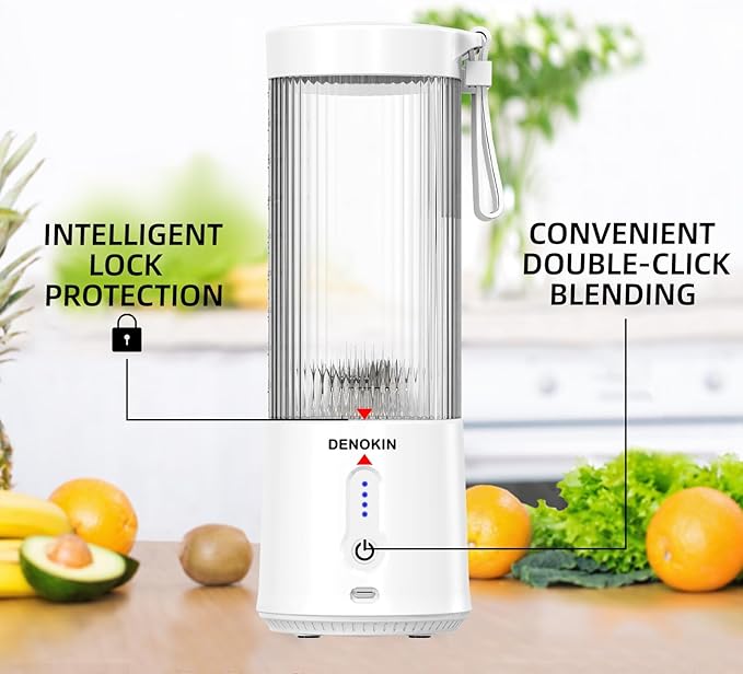 DENOKIN Portable Blender 16oz Vessel Cordless Personal Size Small Blender for Shakes and Smoothies with 6 Blade for Kitchen Home Travel