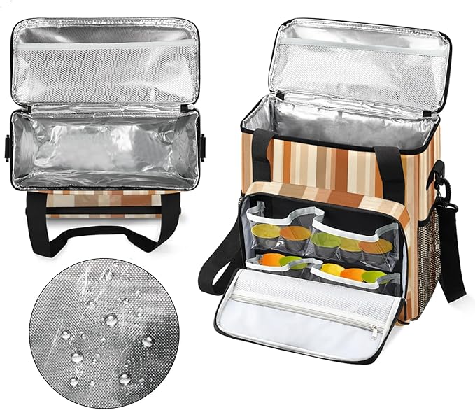 Stripes Coffee Maker Travel Bag for Keurig K-Mini/K-Mini Plus Insulated Waterproof Tote with Pockets for K-Cup Portable Single-Serve Brewer Case
