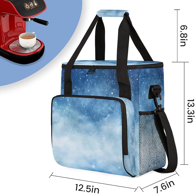 Blue Sequin Glitter Coffee Maker Carrying Bag Portable Travel Storage Tote Bag Compatible with K-Mini or K-Mini Plus Single Serve Coffee Brewer Carrying Case with Multiple Pockets &amp Shoulder Str