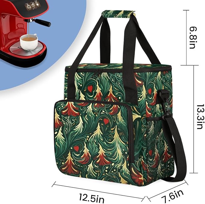 Xmas Tree Coffee Maker Carrying Bag Magic Tree Portable Travel Storage Tote Bag Compatible with K-Mini or K-Mini Plus Single Serve Coffee Brewer Carrying Case with Multiple Pockets &amp Shoulder St