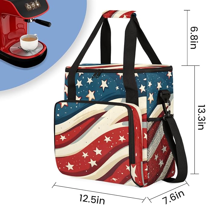 4th of JulyFestivals Coffee Maker Carrying Bag Portable Travel Storage Tote Bag Compatible with K-Mini or K-Mini Plus Single Serve Coffee Brewer Carrying Case with Multiple Pockets &amp Shoulder S