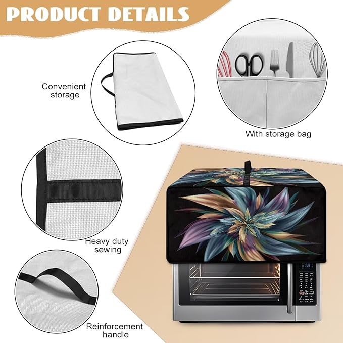 Toaster Oven Heat-Resistant Modern Toaster Oven Heavy Duty Dust-proof Microwave Cover with Storage Side Pockets Protects from Appliances Spills Stain Floral Pattern