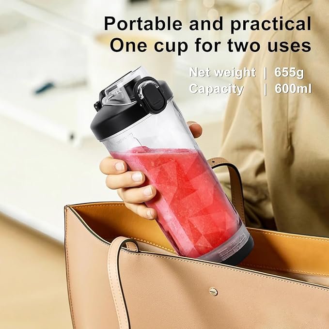 Portable Blender for Smoothies 20oz Small Personal Blender with Travel Lid USB Rechargeable Single Serve Fruit Mixer for Kitchen Black
