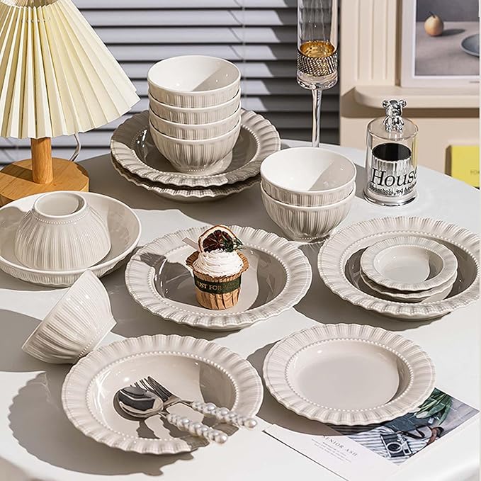 Elegant Ceramic Dinnerware Set High-Grade Gray Plates Bowls and Dishes for Family Use Complete Tableware Set Modern Design Dishwasher &amp Microwave Safe