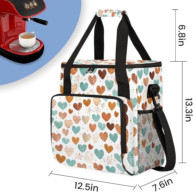 Modern heart Coffee Maker Carrying Bag Portable Travel Storage Tote Bag Compatible with K-Mini or K-Mini Plus Single Serve Coffee Brewer Carrying Case with Multiple Pockets &amp Shoulder Strap