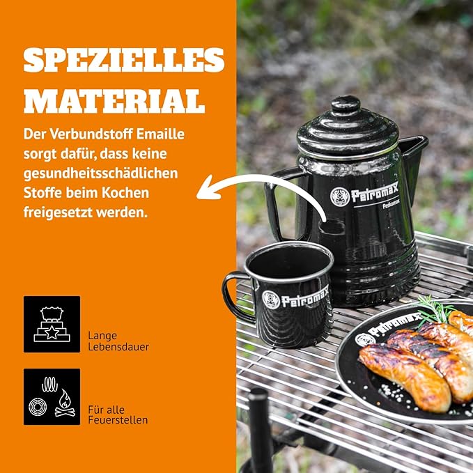 Petromax Tea and Coffee Percolator Use Indoor/Outdoors for Home Kitchen or Campfire Enameled Steel Coffee and Tea Pot Brews to Your Taste 5-6 Cup Capacity