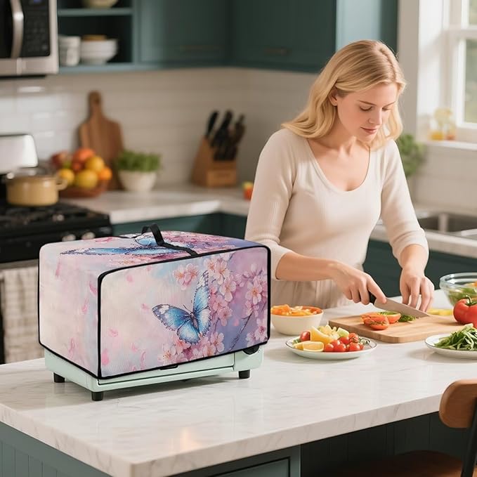 Doojoayie Toaster Cover 4 Slice Small Appliance Dust Protector Bread Making Machine Cover Compatible with Toaster/Kitchen Appliance Butterfly Flower Print