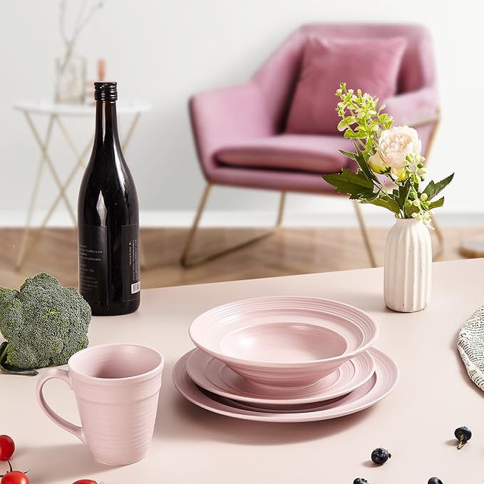 Modern Ceramic Dinnerware Set 4-Piece Mug Bowl and Dinner Plates (Mauve)