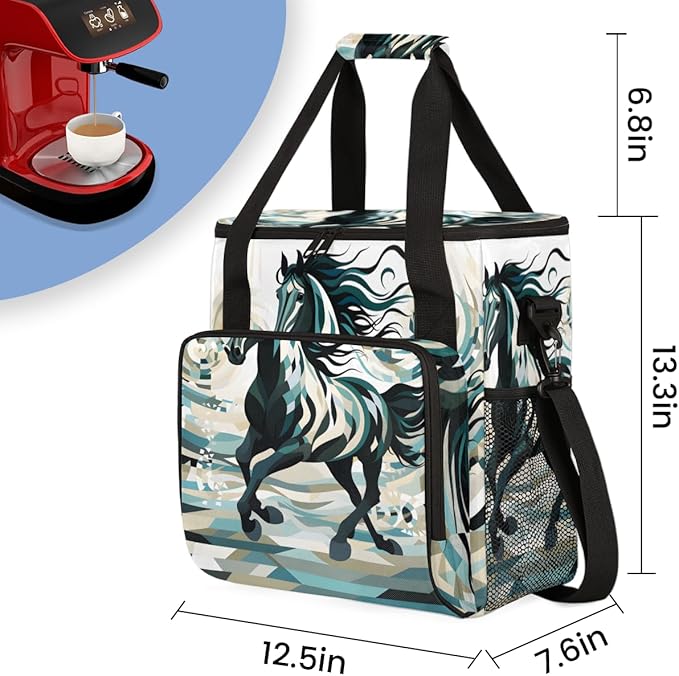 Abstract Horse Coffee Maker Carrying Bag Portable Travel Storage Tote Bag Compatible with K-Mini or K-Mini Plus Single Serve Coffee Brewer Carrying Case with Multiple Pockets &amp Shoulder Strap