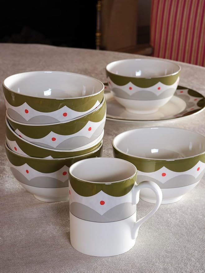 Spode Kit Kemp Dinnerware Set of 4 | Geometric Abstract Design | Stylish Table Setting | Porcelain | Dishwasher and Microwave Safe | Ideal for Pasta Coffee Cereal and More | Home &amp Gathering Us