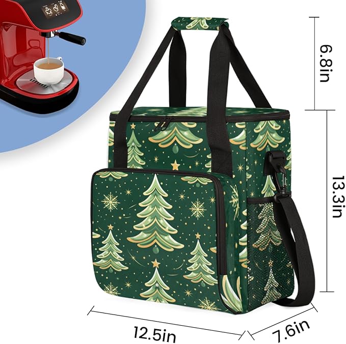 Xmas Tree Christmas Coffee Maker Carrying Bag Portable Travel Storage Tote Bag Compatible with K-Mini or K-Mini Plus Single Serve Coffee Brewer Carrying Case with Multiple Pockets &amp Shoulder Str