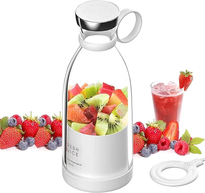 Personal Portable Blender 350ml USB Rechargeable Smoothie Maker with Stainless Steel Blade BPA-Free &amp Easy Clean Compact Travel Cup for Gym Office Home (White).